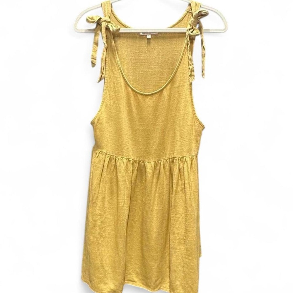 Lottie Moss Mustard Viscose & Linen Tie Shoulder Straps Baby Doll Peasant Top